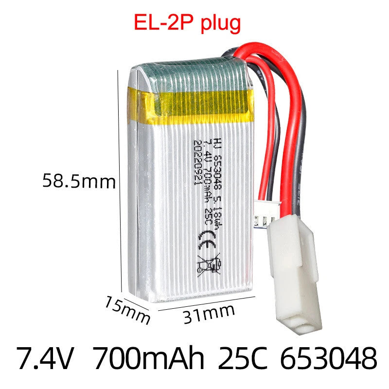 7.4V 700mAh 25C Lipo Battery EL-2P plug for Syma F1 Feilun FT007 FX059 FX176 RC