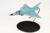Hobby Master 1/72 Mirage IIIC model airplane on black display stand, light blue