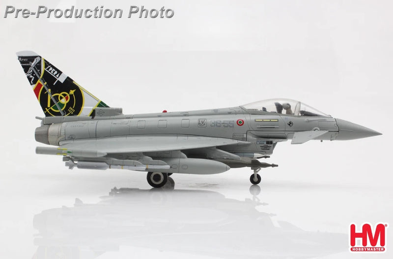Gray Eurofighter model aircraft with detailed cockpit, twin intakes, and wing pylons