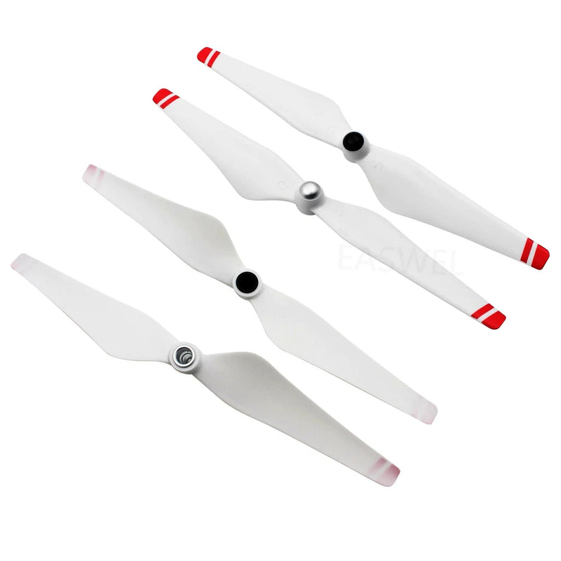 Quadcopter propeller set with red tips, 4-pack; white blades with center hubs