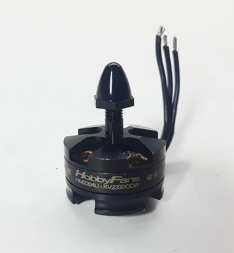 RC drone brushless DC motor, black circular body with three-pin cable and HobbyFans logo
