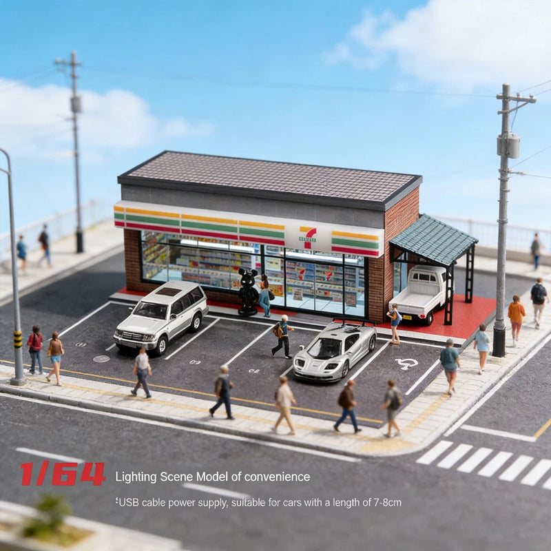 Diorama 1/64 Scale Die-Cast Car Garage Building Model LED Parking Lots Scene US