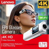 FPV video glasses camera with built-in 4K action camera module, black lens frames