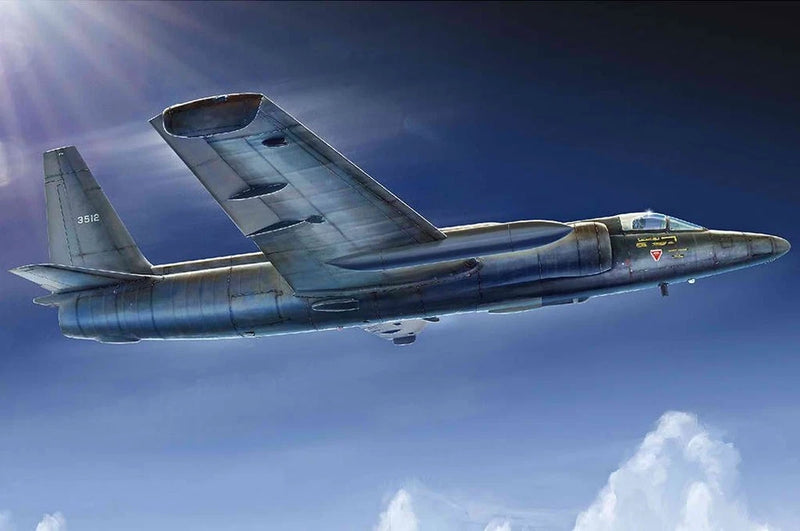 Blue-gray U-2C Dragon Lady jet aircraft model kit, side view