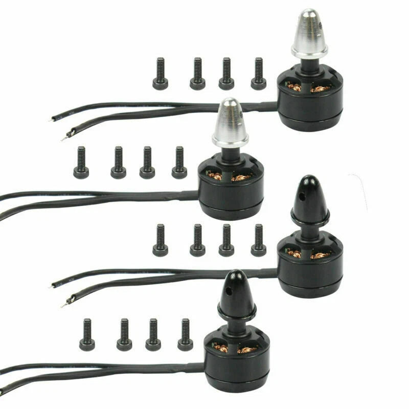 4-pack brushless RC quadcopter motors with black housings, wires, and metal shafts