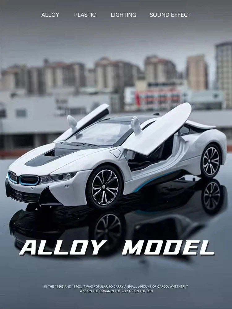 New 1:22 BMW I8 Simulation Alloy Car Model Diecast Ornament Sound Light Pull UK