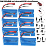 7.4V 1500mAh Li-ion Battery with USB Battery Charger for WLtoys 4WD Rc Cars Part