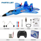 Blue EPP foam RC fighter plane with remote control, charger, battery, manual