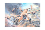 Beige and blue airplane plastic model kit with detailed parts artwork
