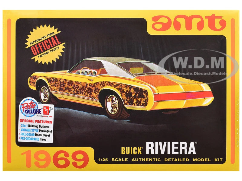 1969 Buick Riviera 1/25 scale model car kit box with colorful classic car artwork