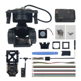 Black FPV gimbal PTZ kit with control board, cables, and mounting parts