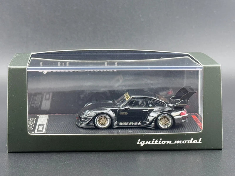 Ignition Model 1/64 die-cast RWB 993 black model car in clear display box