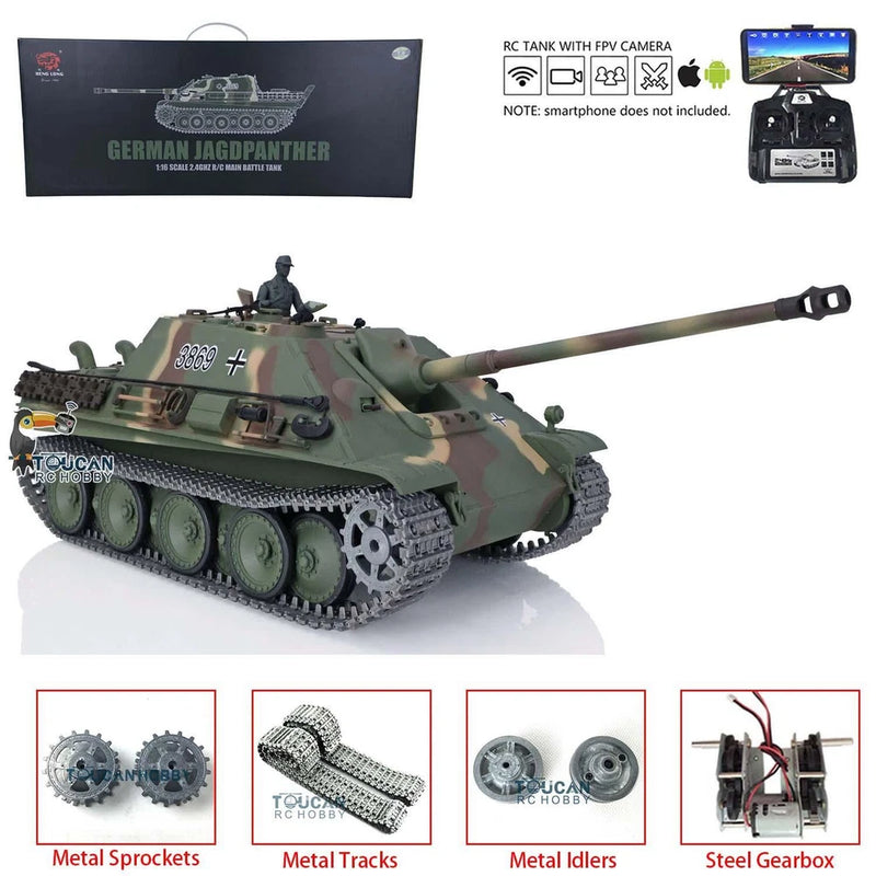 1:16 2.4G Henglong 7.0 Jagdpanther RTR RC BB IR Metal Tracks Tank 3869 FPV Sound