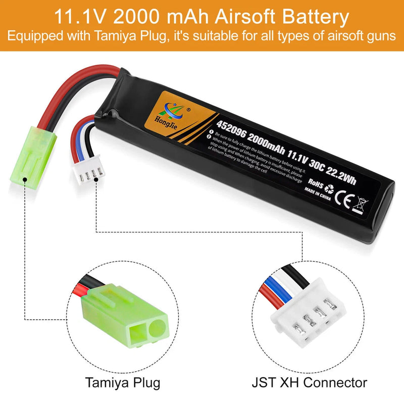 11.1V 2000mAh 30C RC Li-ion Battery w/ Mini Tamiya Plug Rechargeable for Airsoft Battery