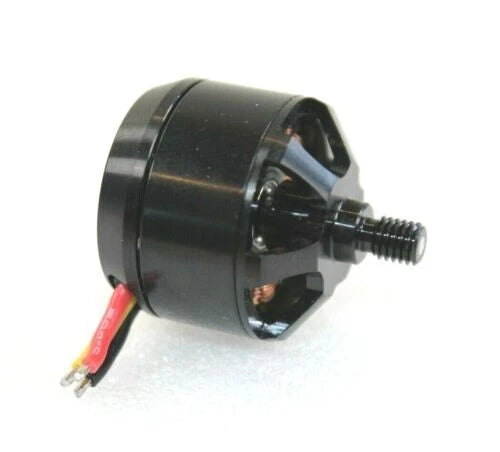 T-Motor brushless drone motor with black housing, threaded shaft, and red/black wires