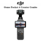 Handheld gimbal camera with front display screen and attached lens, dark gray