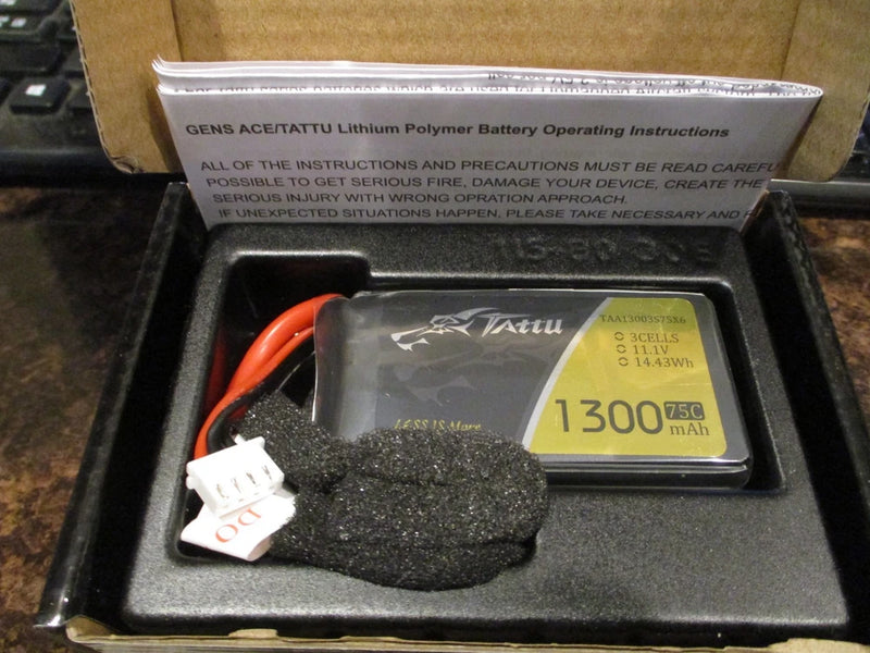 Tattu 1300mAh 3S 11.1v 75C Lipo RC Airplane Battery Pack With XT60 Plug Battery