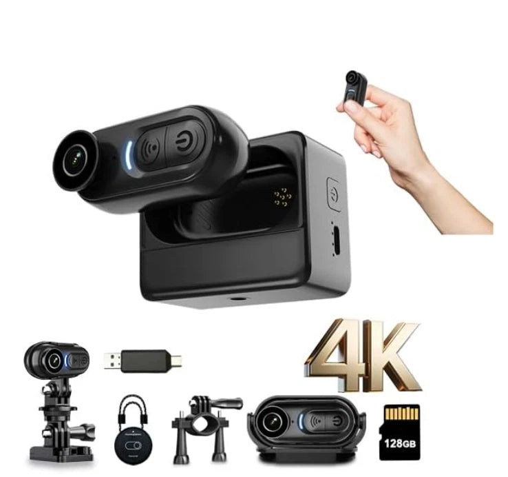 4K Mini Wearable Body Camera - 128GB Magnetic Thumb-Size Action Cam, Vloggers