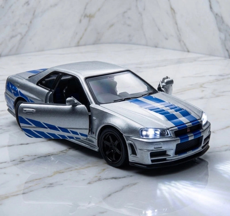 1/32 Nissan Skyline GTR R34 Fast & Furious Brian Diecast Model Car Sound & Light
