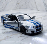 1/32 Nissan Skyline GTR R34 Fast & Furious Brian Diecast Model Car Sound & Light