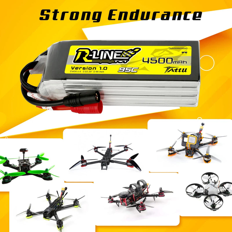 Tattu R-Line 95C 22.2V 4500mAh 6S Lipo Battery AS150 Plug For FPV RC Siccario X8 Battery