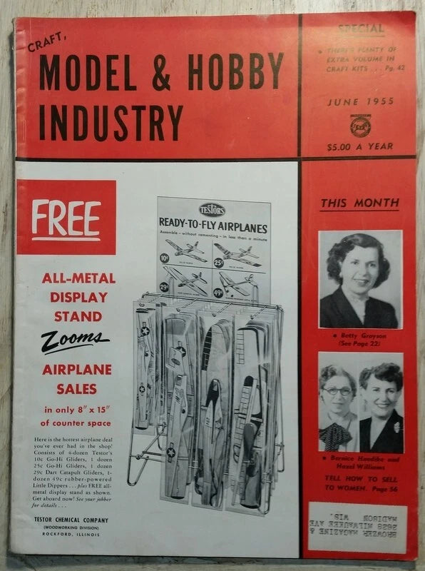 June 1955 Model and Hobby Industry Magazine All-Metal Display Stands Airplane