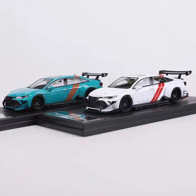 1:64 alloy car model set: teal and white race cars with rear wings