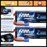 High-Performance 2S Lipo Battery 7.4V 5200mAh 80C EC3 Plug - Dual Pack Battery