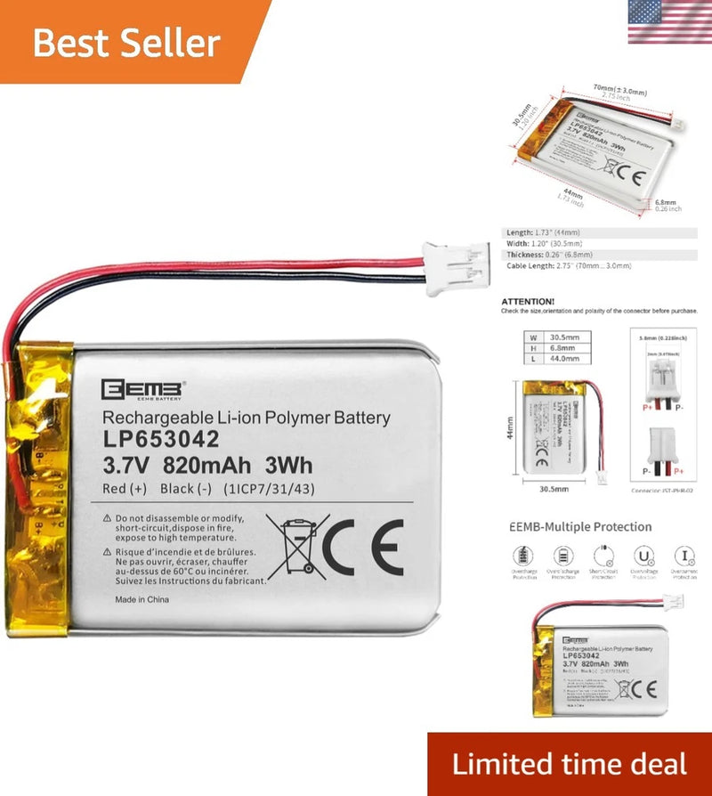 Durable 3.7V Lipo Battery - 820mAh Rechargeable Power for Multiple Devices Battery
