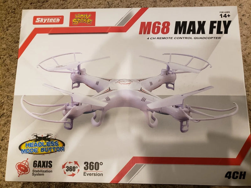 4-CH remote control quadcopter drone in retail box, gray with propellers