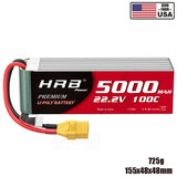 HRB 6S 22.2V LiPo Battery 5000mAh 100C XT90 for RC Helicopter Airplane Boat