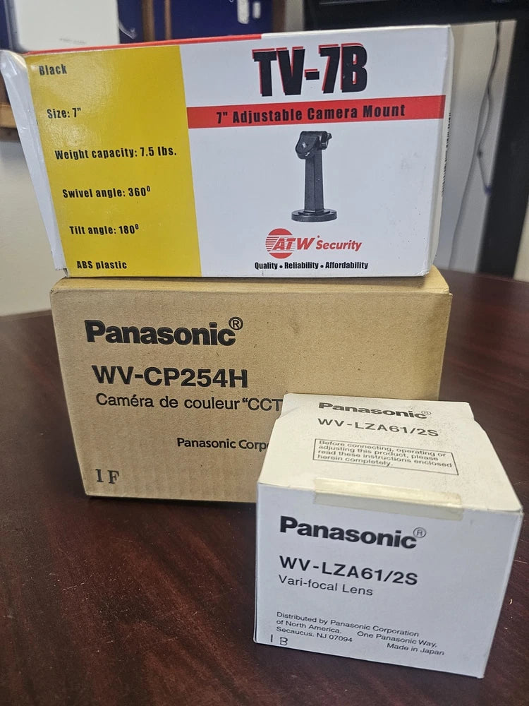 Panasonic WVCP 254 H color c c t v camera, W WVLZA612S lens, and 7"  mount.