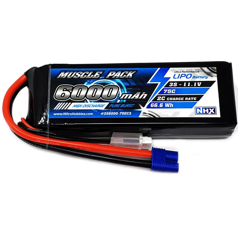 NHX Muscle Pack 3S 11.1V 6000mAh 75C Lipo Battery w/ EC3 Connector Battery