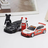 1:64 alloy car model set with black and red/white race cars, front three-quarter view