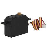 Black RC servo motor upgrade with metal output shaft and multi-wire connector