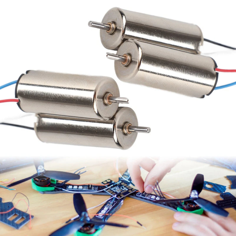 Coreless DC motor set: two silver cylindrical motors with wire leads