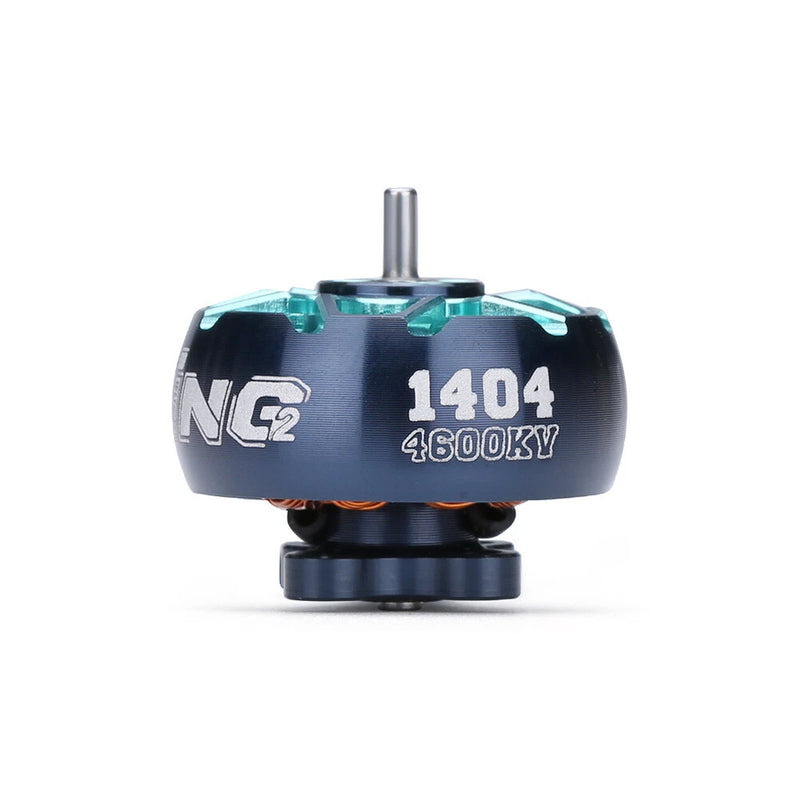 FPV drone brushless motor with 1404 4000KV label and teal anodized cap
