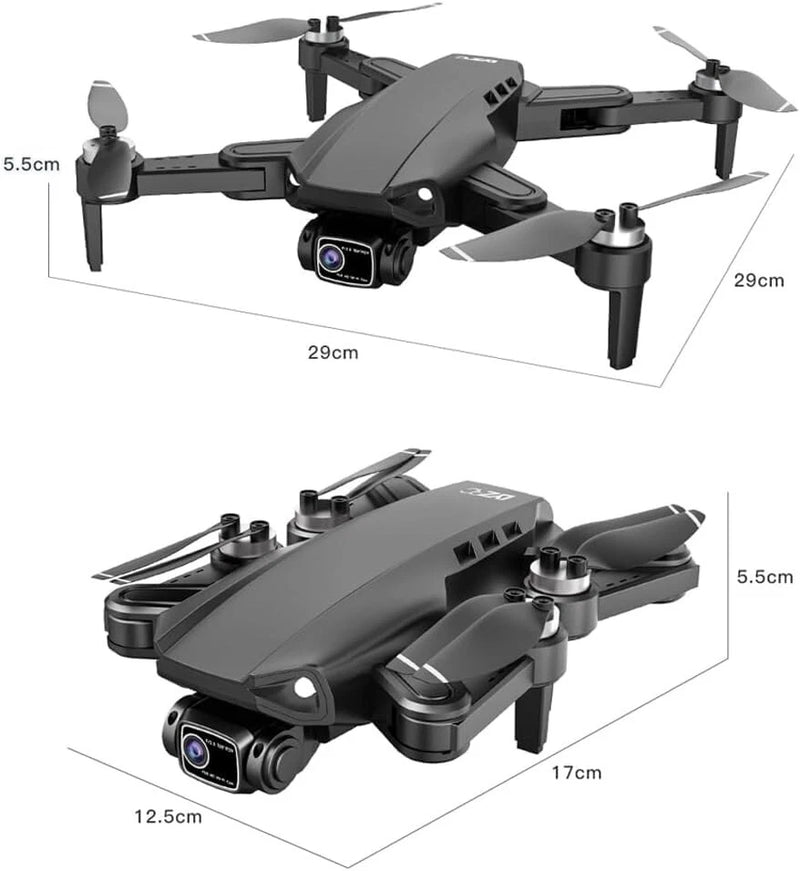 Grey quadcopter drone with built-in camera and four propellers