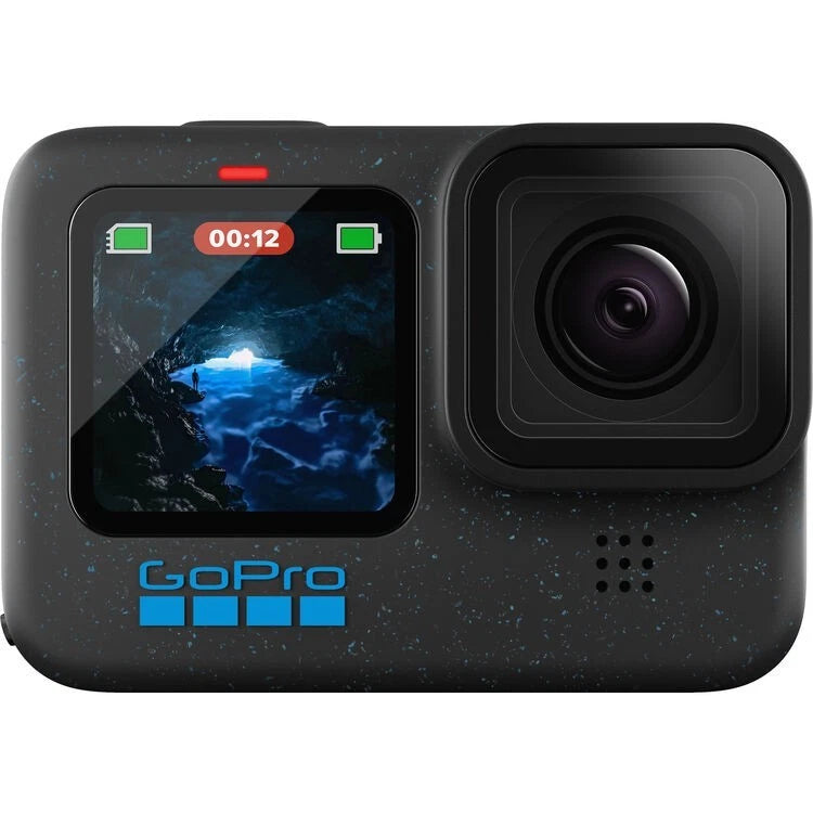 GoPro HERO12 Black action camera with front display and visible lens