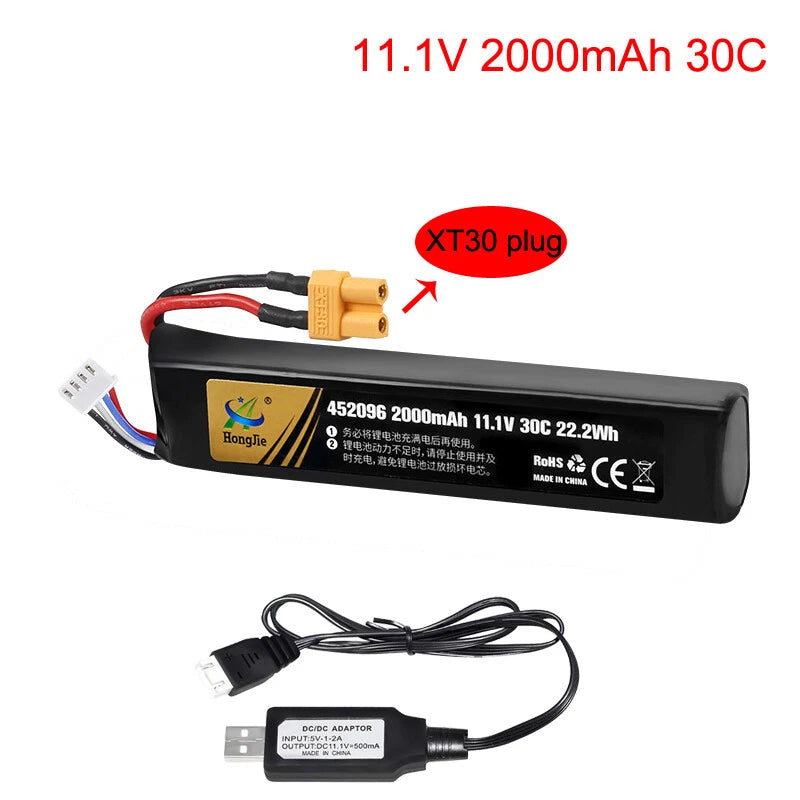 1x 11.1V 2000mAh 30C 3S XT30 Plug Lipo battery + USB for Electric Automatic Toys