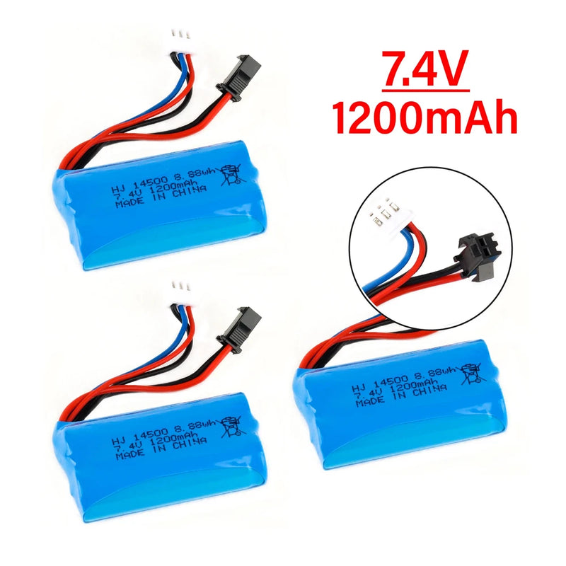 7.4V 1200mAh 14500 Li-ion Battery SM-2P Plug For WPL MN45 D12 D90 RC Cars Boat