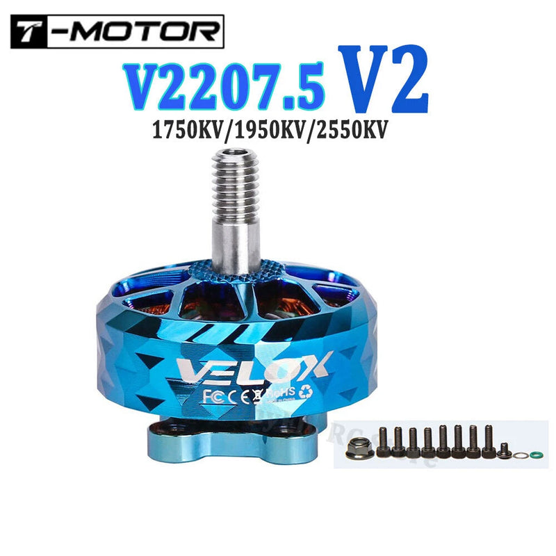 Blue T-MOTOR brushless RC motor with aluminum bell and threaded shaft