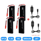 4Pcs Battery 7.4V 15C 610mAh for Hubsan H502s H502e Rc Quadcopter Drone part Car