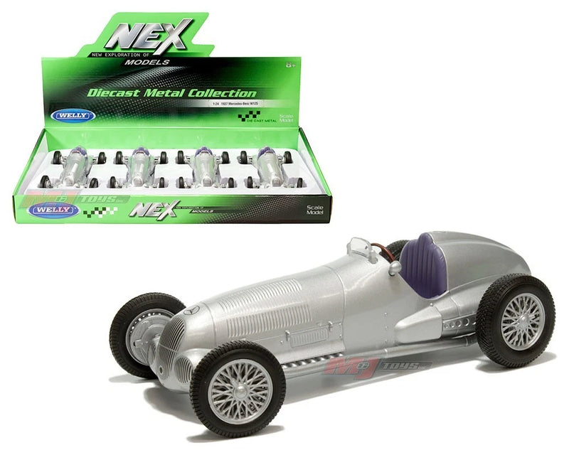 Welly 1:24 1937 Mercedes-Benz W125 Silver Display Diecast Model Car New 24109