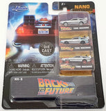 Die-cast style DeLorean time machine model car in Jada blister pack with 3+ label