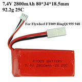 1¡Á 7.4V 2800mAh 25C Battery EL-2P Plug For Flywheel FT009 RingQi 955 948 RC Boat
