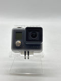 GoPro action camera with front display, large lens, and HERO branding in clear housing
