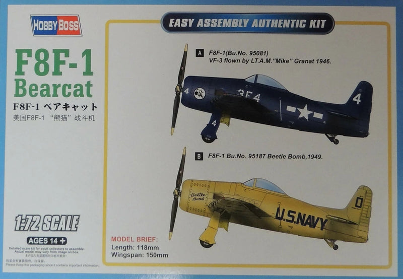 WWII/KOREA U.S. NAVY F8F-1 BEARCAT HOBBY BOSS 1:72 PLASTIC MODEL AIRPLANE KIT
