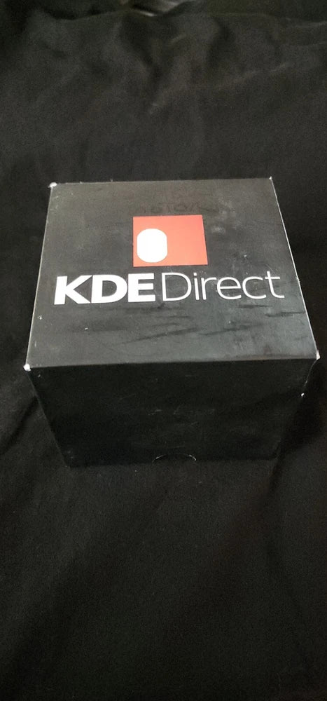 KDEDirect brushless motor shipping box, dark gray with KDEDirect logo