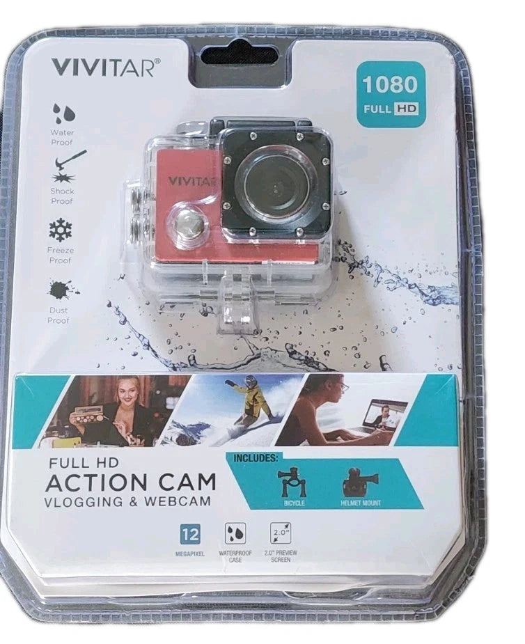 VIVITAR Full HD 1080p Action Camera 12 Megapixel Waterproof Vlogging & Webcam